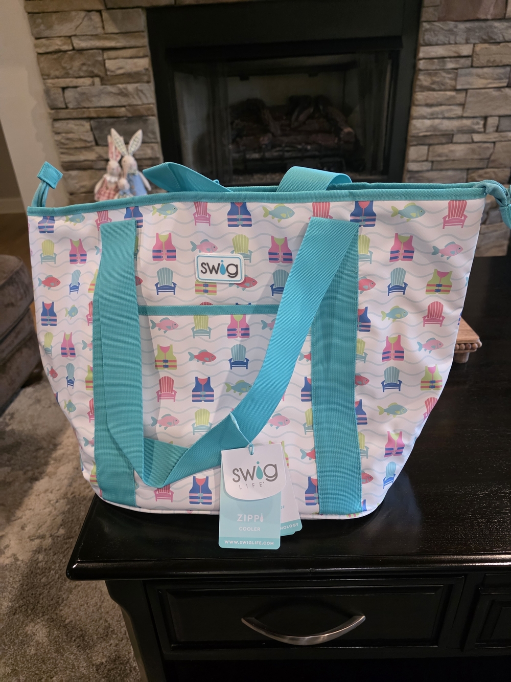 Swig Zippi Cooler Tote in Aqua Beach Print